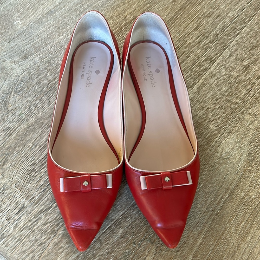 Kate Spade York Red Bow Ballet Flats Pointed Toe Size 9